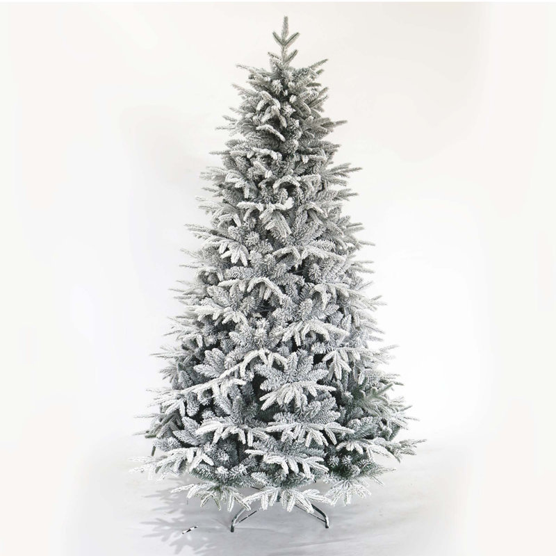 Arbre de Noël artificiel à charnière enneigé 7 pi avec embouts réalistes blancs non éclairés