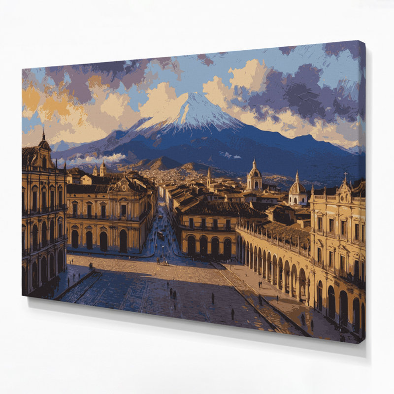 Art mural sur toile mauve avec villes, Quito, Équateur, H 24 po x l 36 po