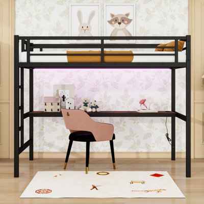 Loft Bed With Desk, USB, And LED Light