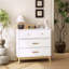 Armoire de rangement à 3 tiroirs de style nordique avec poignées en or rose et base en bois massif, blanc