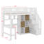 Lit mezzanine simple en bois avec bureau intégré, DEL, tablettes de rangement, armoires et escalier-733388058