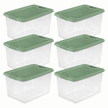 Sterilite 70 Qt Ultra Latch Box, Stackable Storage Bin with Latching Lid,  Organize Clothes, Sport Gear in Basement, Clear with White Lid, 4-Pack