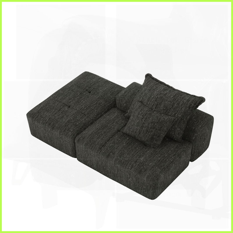 Canapé modulaire surdimensionné moderne en chenille - sans assemblage requis, L 70,87 po avec 2 coussins pour le salon, Noir