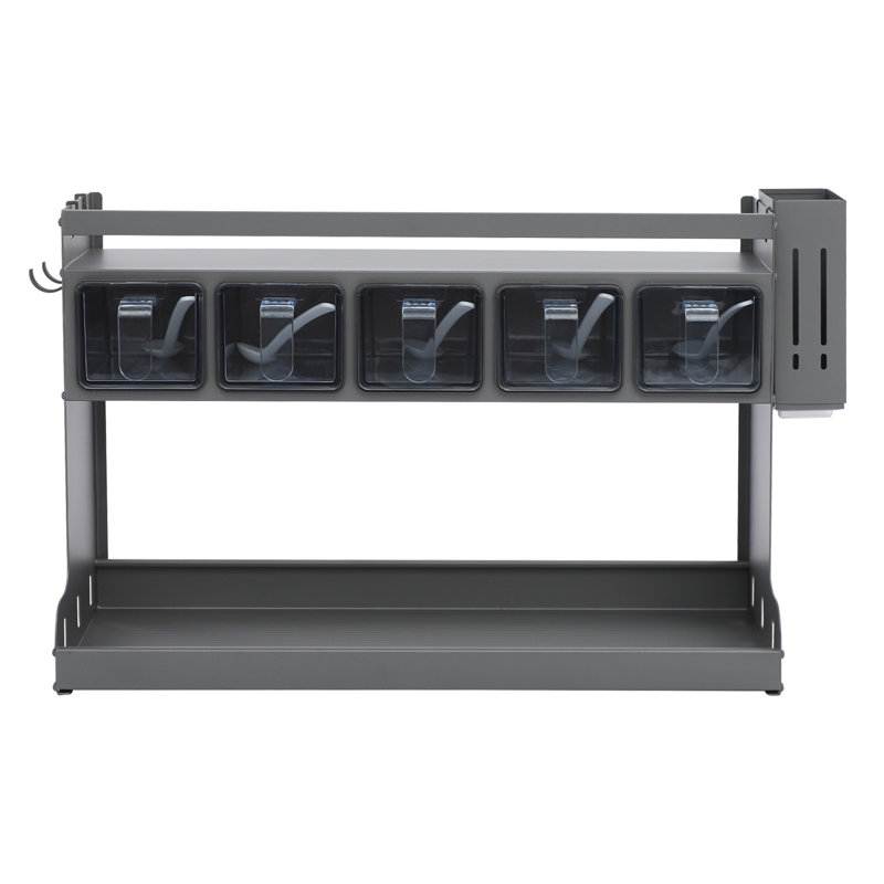 3-Tier Spice Rack with 5 Jars & Chopstick Holder, Wall Mount/Countertop Organizer, Rust-Proof