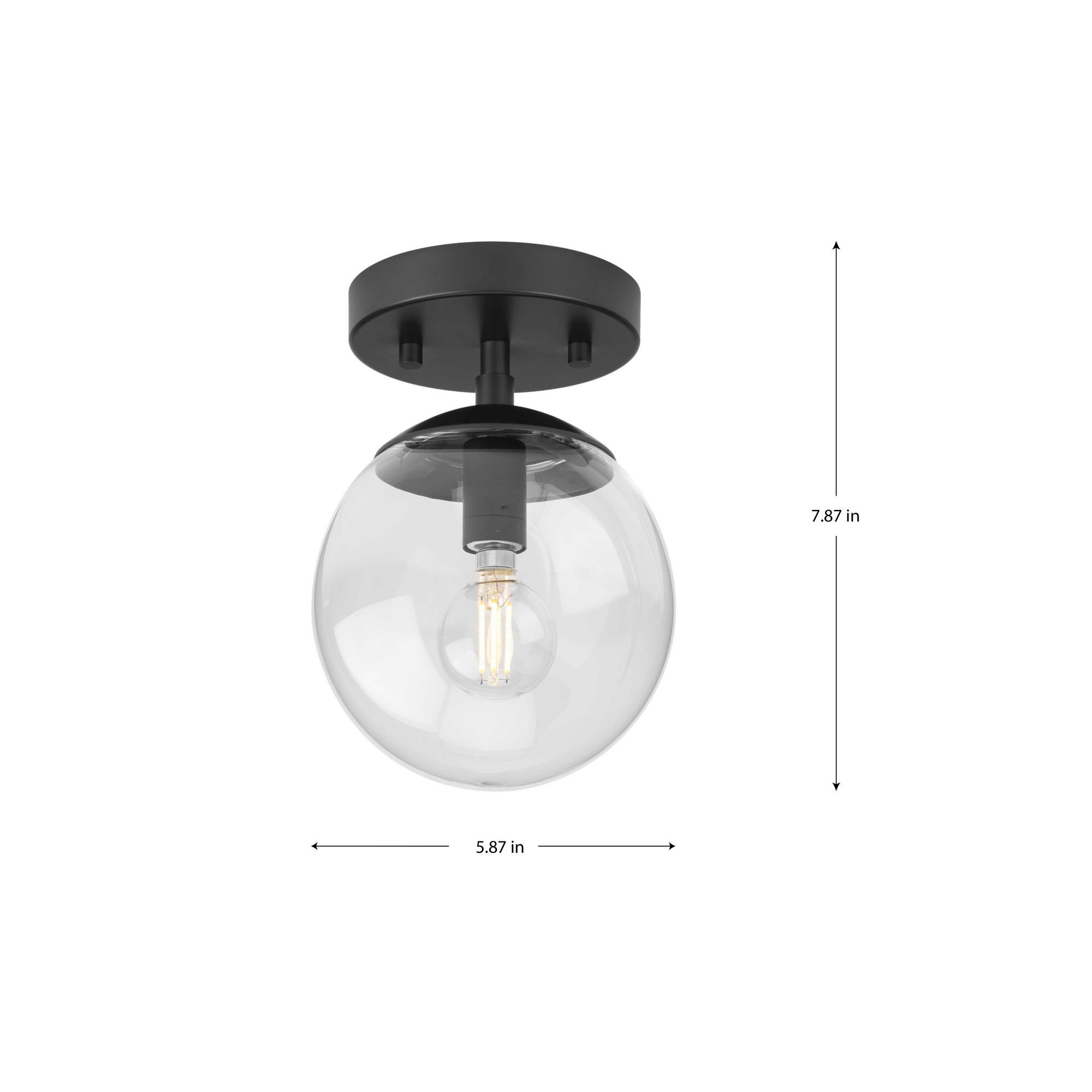 Single Light Glass Flush Mount, Matte Black