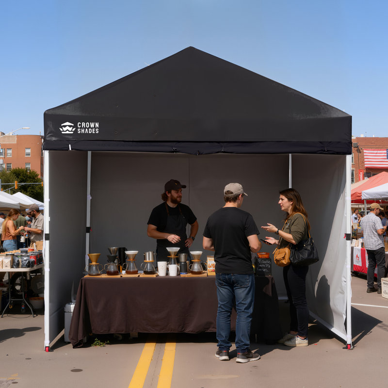 CROWN SHADES Commercial 10' x 10' One Push Center Lock Instant Pop-Up Canopy Tent with 4 Sidewalls, Black, Black
