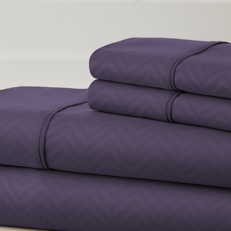 Becky Cameron Microfiber Chevron Sheet Set, Purple, King Sheet Set with 2 Pillowcases