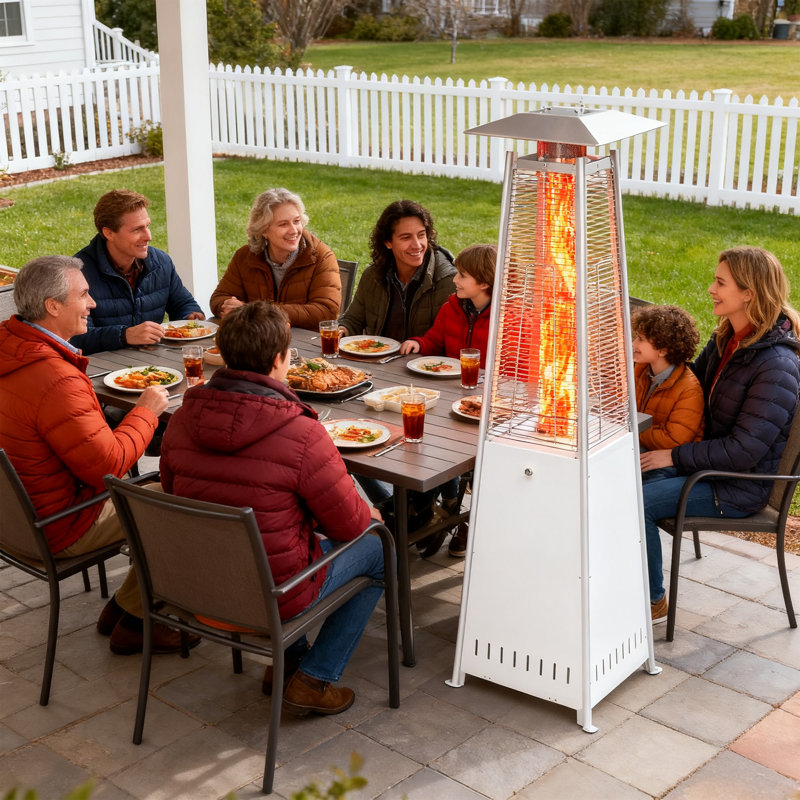 Chauffe-terrasse d'extérieur au propane 48 000 BTU avec roulettes, cadre en fer thermolaqué (lumières DEL)
