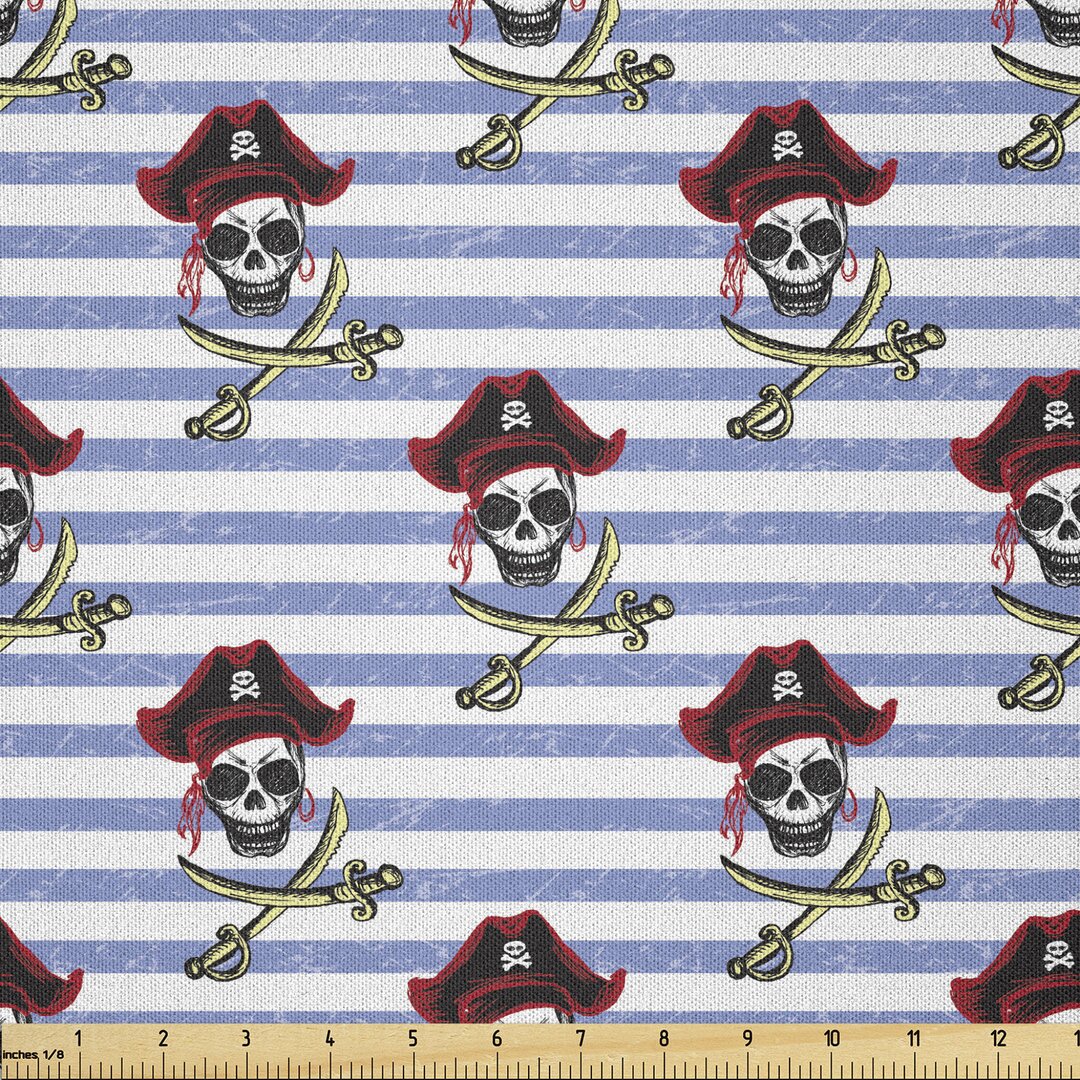 Stoff als Meterware, Jolly Roger auf Streifen, Pirates, Mehrfarbig