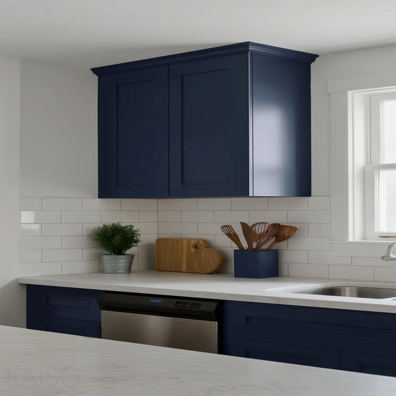 Armoire murale en bois massif bleu marine Shaker 30 po, charnières à fermeture en douceur, tablettes réglables, porte double pour la cuisine, la salle de bain et la buanderie