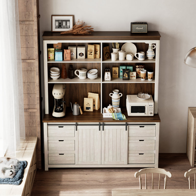 Display Cabinet With Partitions And Six Drawers,78.8" Farmhouse Pantry For Kitchen, Dining Rooms