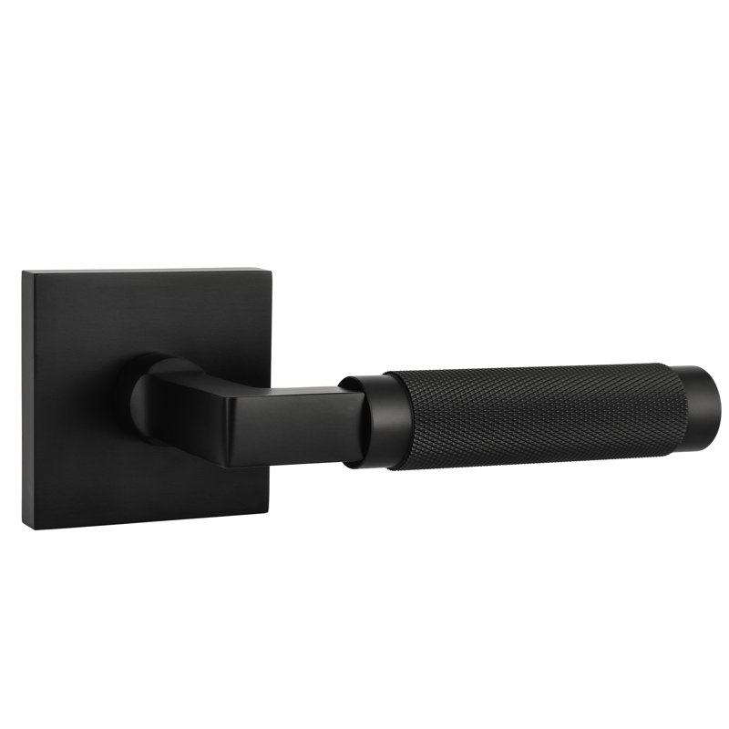 Levier de porte noir mat en laiton massif avec poignée moletée Soho, Factice simple