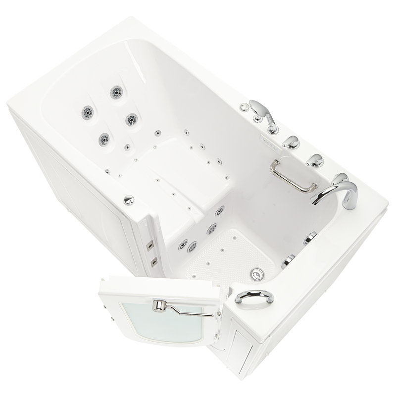 Ella Big4One 33"x66" Walk in Bathtub, Air + Hydro + Independent Foot Massage, 5 Piece Fast Fill Faucet, Dual 2" Drains, Left Door