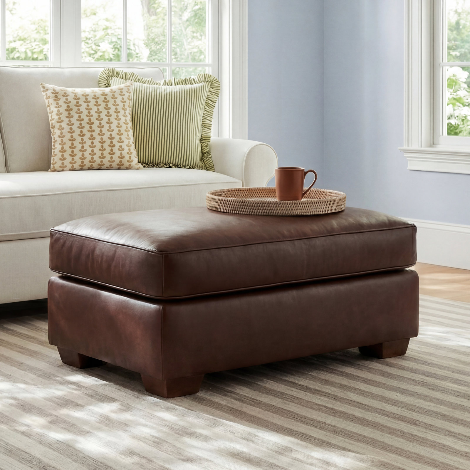 Mishal 34" Ottoman, Rustic Genuine Leather