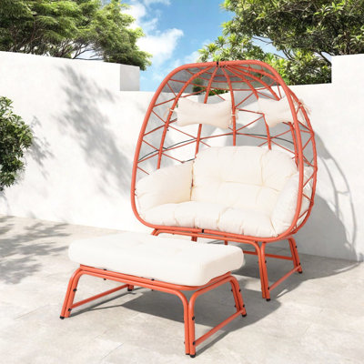 Spacious Patio Lounge Chairs, Steel Rattan Modern Egg Set For Patio