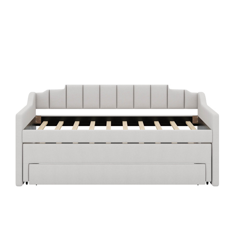Twin Size Upholstered Daybed With Trundle And Drawers, Beige