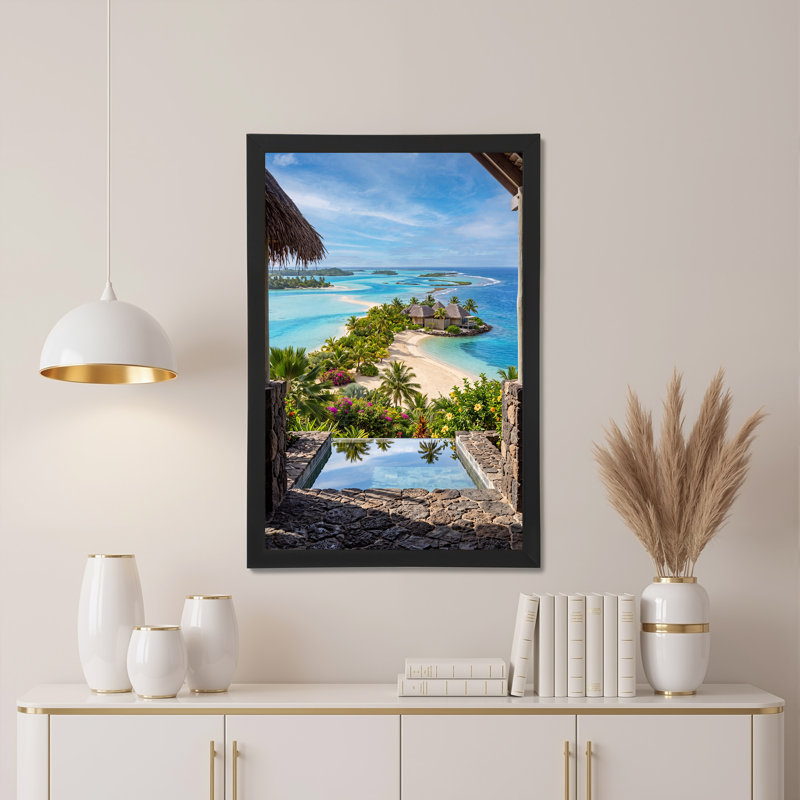 «Tropical Island Resort» avec toile lagon turquoise, 36"H x 24"W