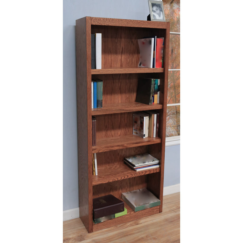 Herard 5 Shelf Wood Bookcase, 72 inch Tall, Dry Oak