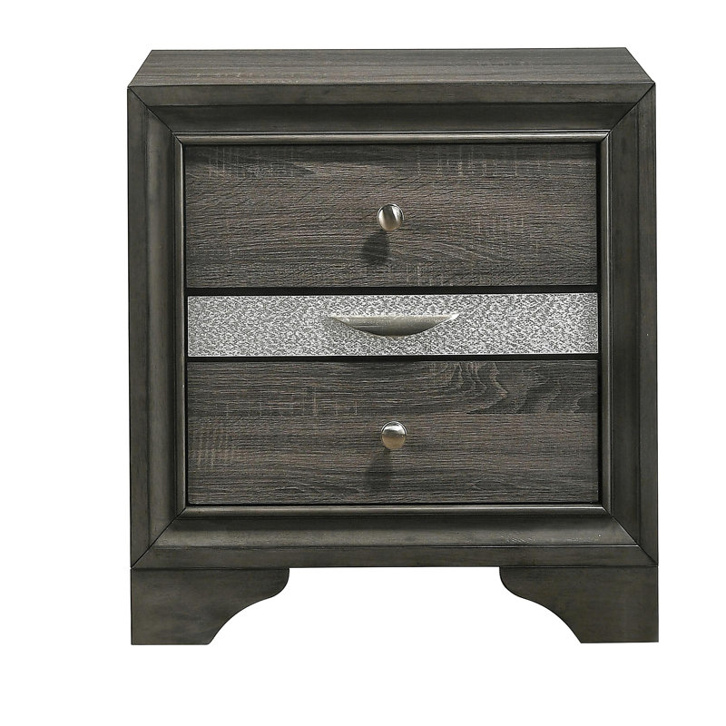 Table de chevet grise à 3 tiroirs, Gris
