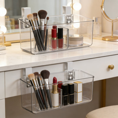 Clear Over Cabinet Door Organizer With Removable Hooks, Space Saving Hanging Baskets For Kitchen And Bathroom Storage, No Installation Required