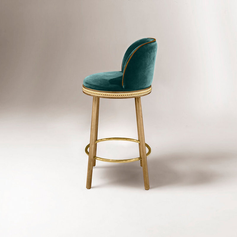 Tabouret de bar et de comptoir Alma, Canard, Laiton satiné, Tabouret de comptoir (siège d'une hauteur de 27 p