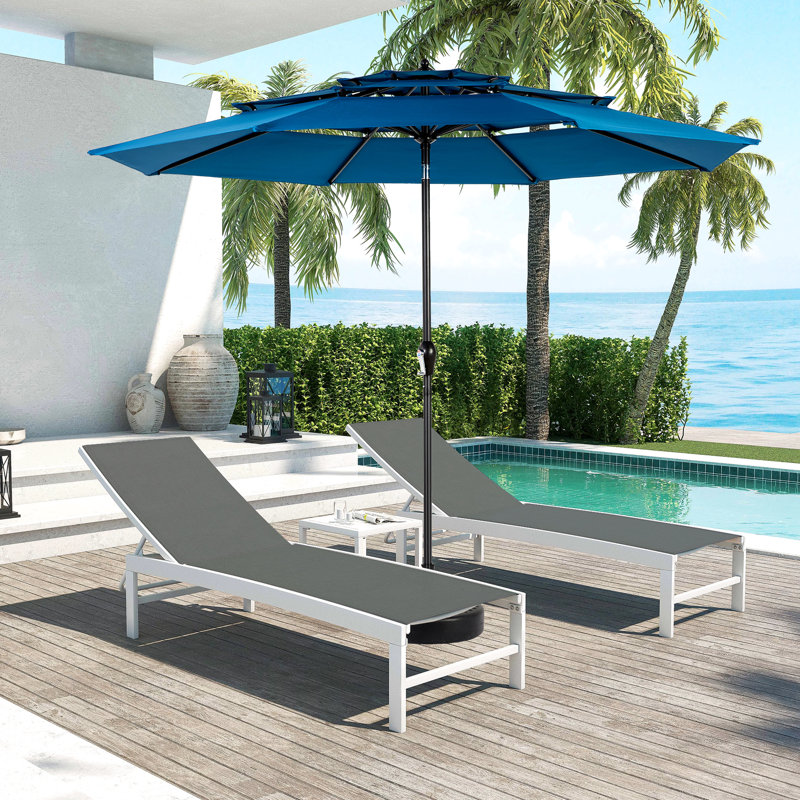 Parasol d'extérieur à 3 niveaux 10 pi 10 po en aluminium auto-inclinable - bleu foncé