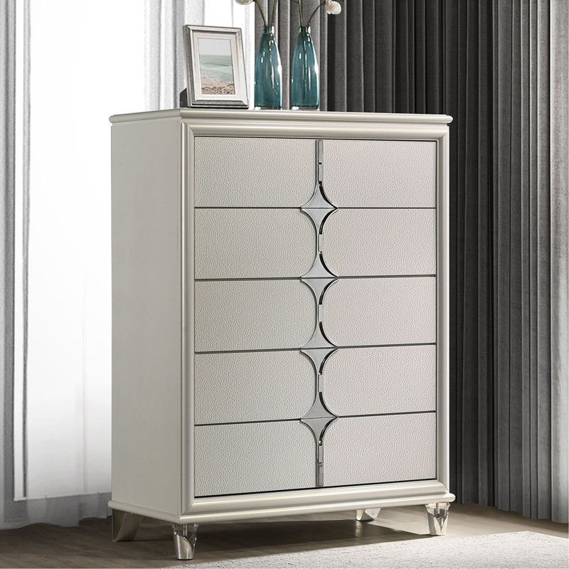 Commode 5 tiroirs Pearl White