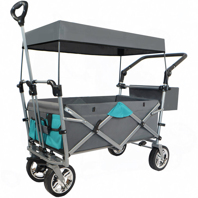 Wagon pliable à pousser et tirer avec auvent amovible, gris