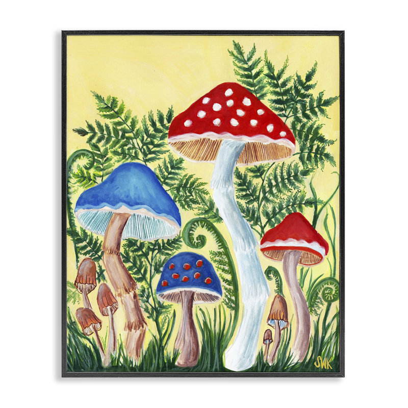 Champignon jardin, giclée, conception par Sarah Waldron Kimball, H 30 po x l 24 po, Giclée encadrée noir minuit