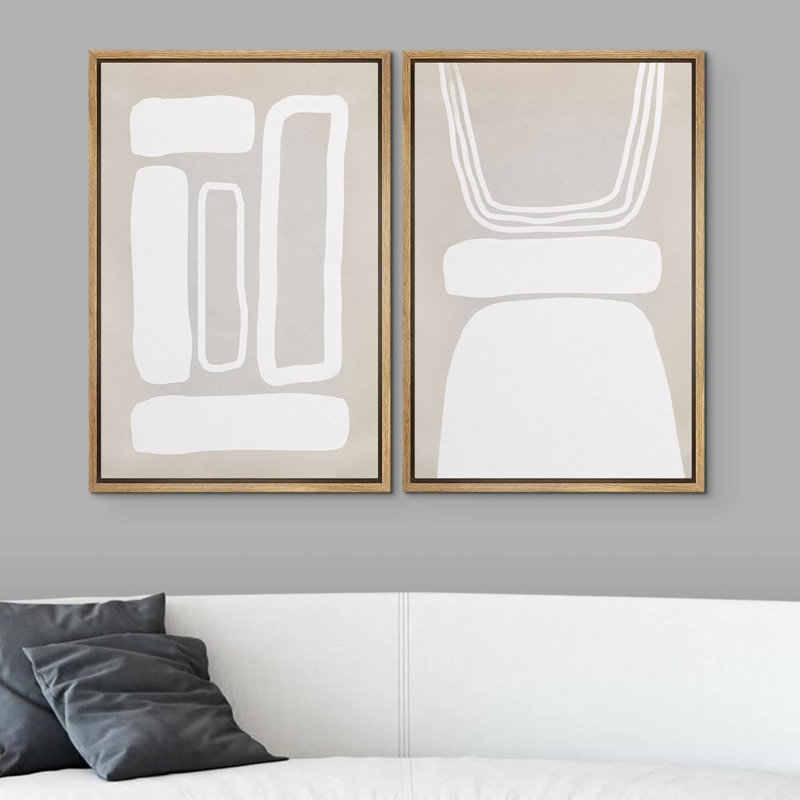 «Retro 1960s géométrique figure collage forme abstraite Cozy Neutral Art moderne décor nordique chambre à coucher» 2 - pièces sur