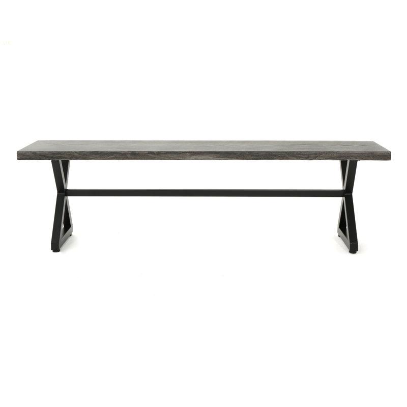 Outdoor Aluminum Dining Bench With Steel Frame, Grey / Black, Gray
