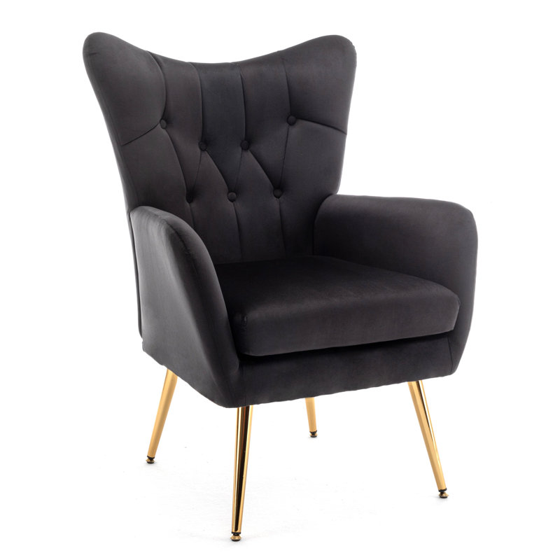 Fauteuil à oreilles 28,5 po Agne, Velours noir