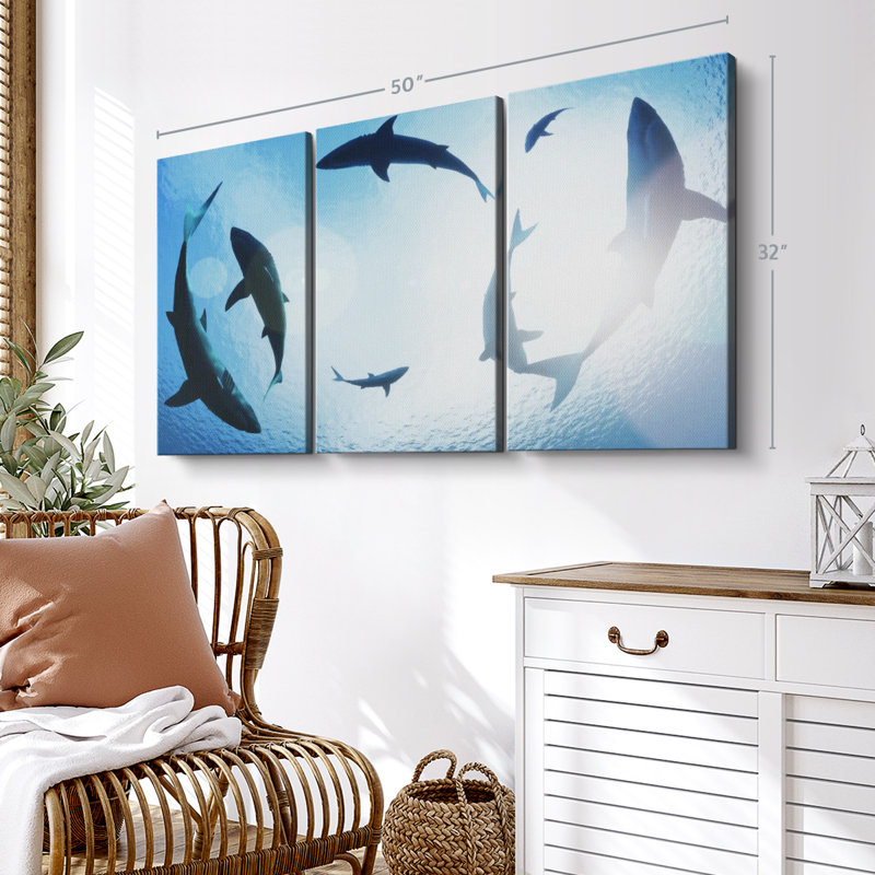 " School Of Sharks ", 32" H x 50" W