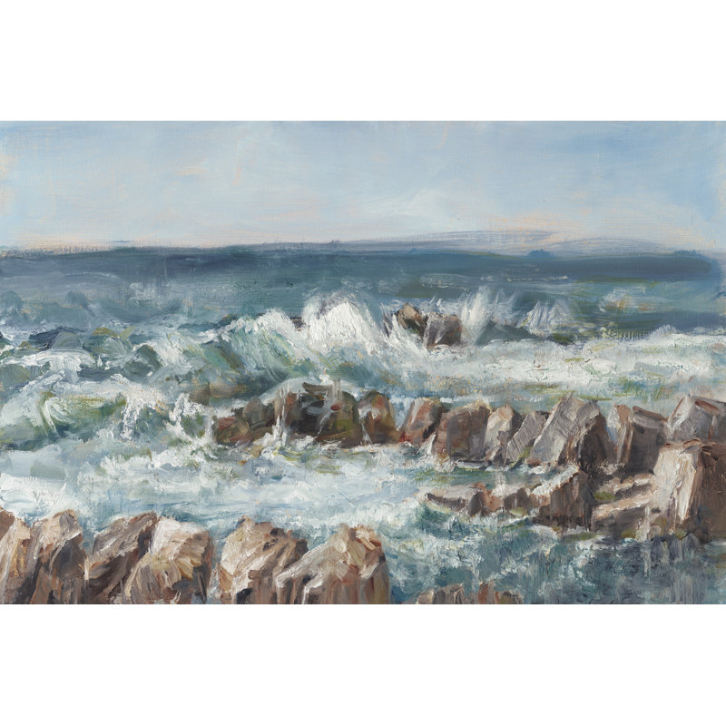 'Impasto Ocean View V' by Ethan Harper - Painting Print, 81cm H x 122cm W, Black Floater Frame