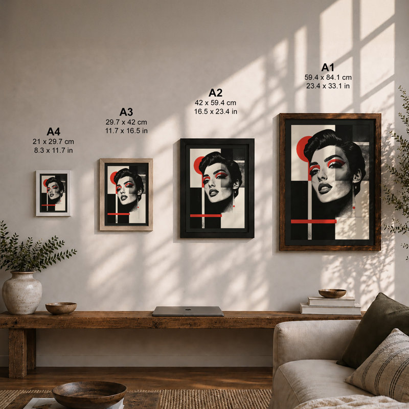 Divided Portrait In Red Modern - Print, A1 - 84.1 x 59.4 cm, White