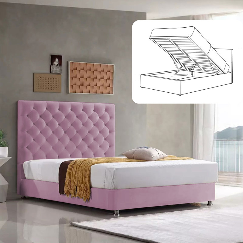 Adriella Upholstered Ottoman Storage Bed, Double (4'6), Lilac