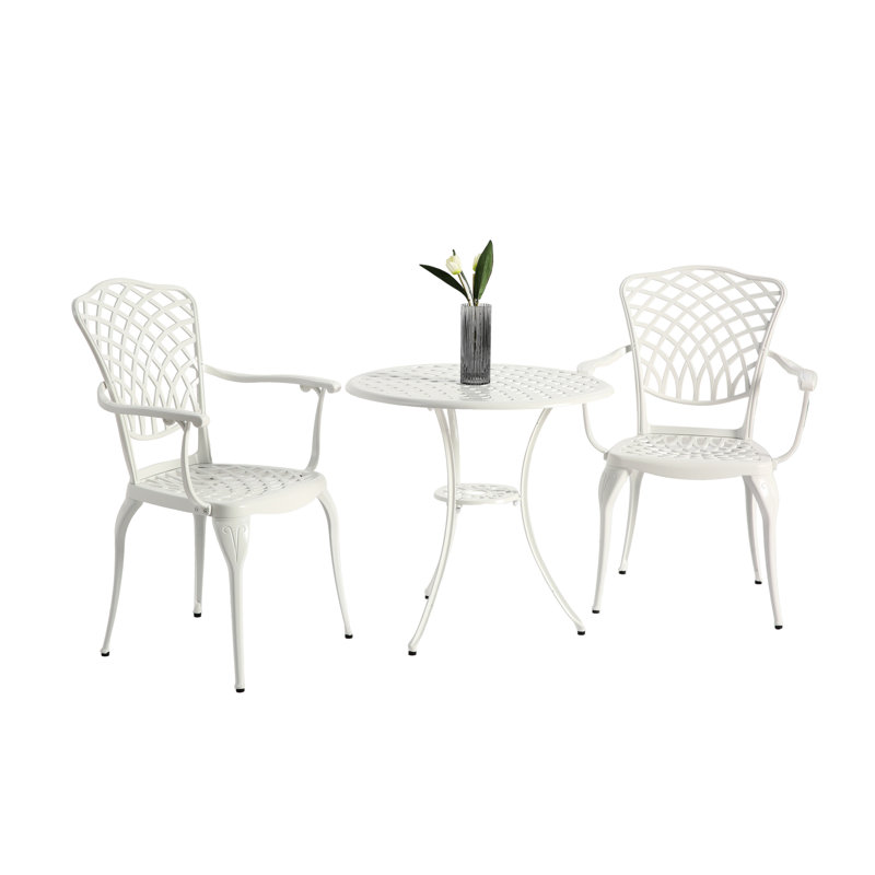 Ensemble bistro 3 pièces pour patio - table et chaises en aluminium coulé blanc, antirouille, antirouille et balcon