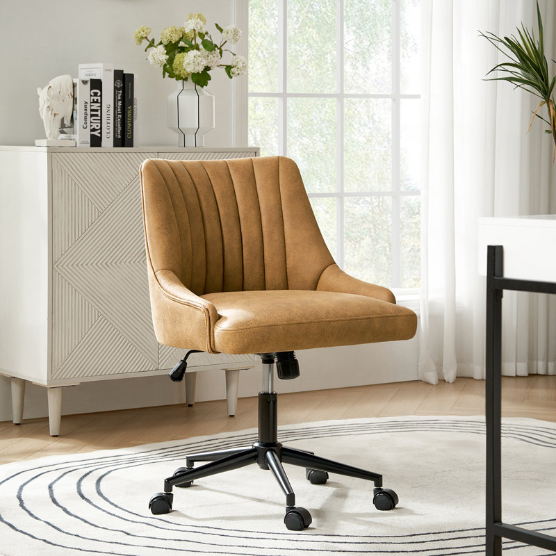 23" W Swivel Tufted Upholstered Office Chair, Camel