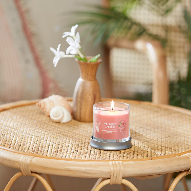 White Strawberry Bellini Small Glass Tumbler Candle