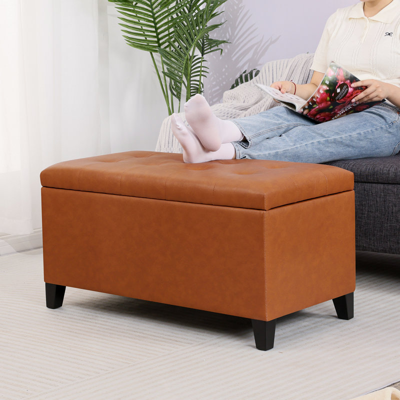 Banc de rangement pour repose-pieds Mogadore Home, Similicuir brun