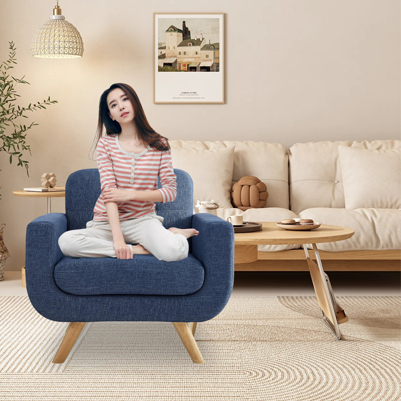 Jakera Upholstered Accent Chair, Navy Linen