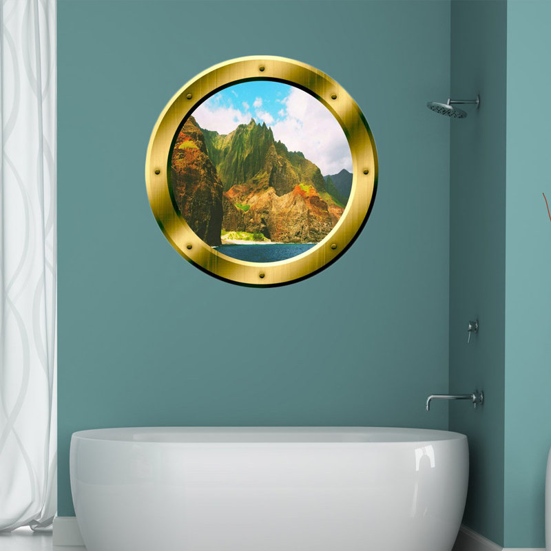 Décalcomanie murale 3d en hublot nature scène, H 24 po x l 24 po x P 0,01 po, Bronze