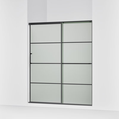 Elate Sliding Shower Door, 70-1/2" H x 56-1/4 - 59-5/8" W, With 1/4" Thick Crystal Clear Glass With Rectangular Grille Pattern