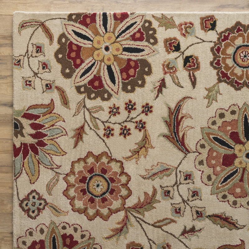 Tapis multicolore en laine touffeté à la main Elsberry, Rectangle de 9 pi x 12 pi