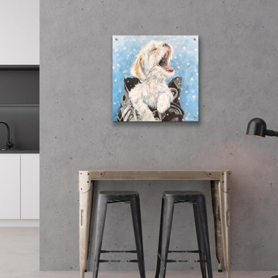 Art mural en verre rouge «Let It Snow Shichon» par Lindsay Kivi