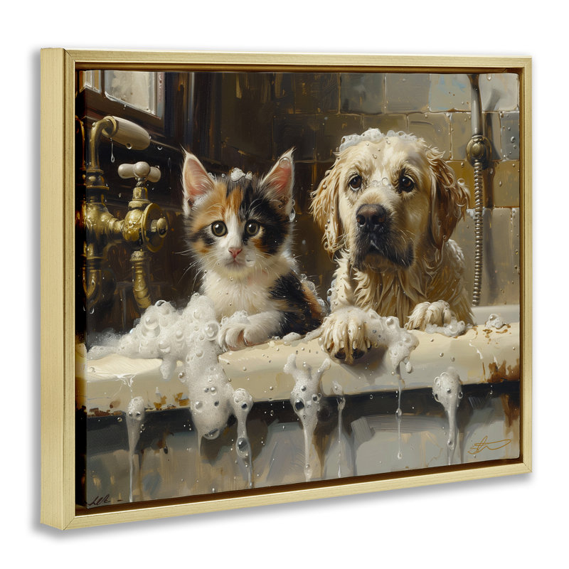 Cadre flottant pour chat et chien Bath Buddies, design par Shawna Stewart, H 25 po x l 31 po, Cadre flottant métallique doré