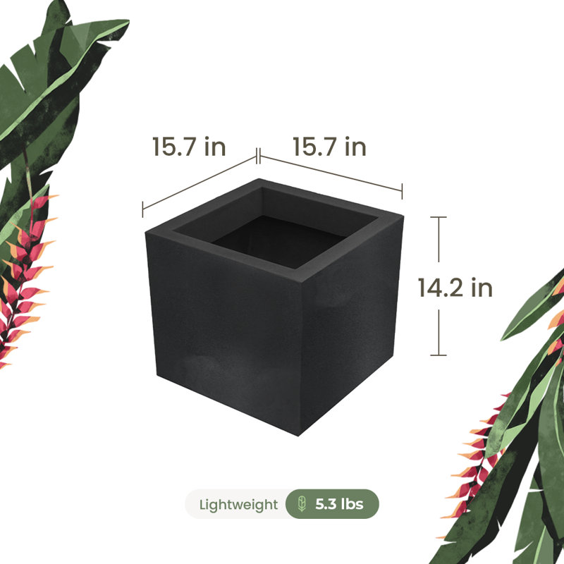 Wandie Green Polyethylene Pot Planter, Dark Gray, 14.2" H x 15.7" W x 15.7" D