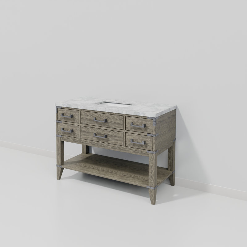 48" Single Bathroom Vanity Set, White Carrara Marble, Gray Oak