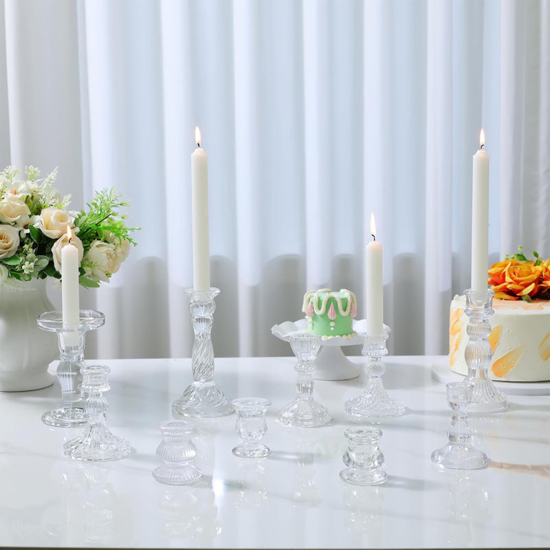 10 Pcs Clear Glass Crystal Taper Candle Holders