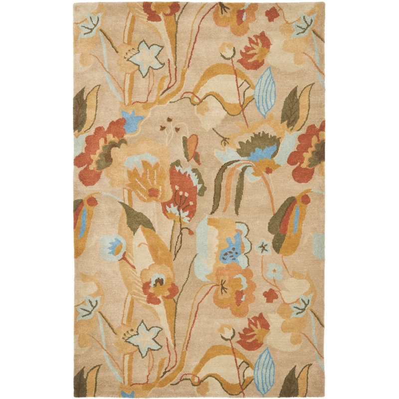 Soho Hand Tufted Wool/Viscose Floral Rug in Beige, Rectangle 5' x 8'